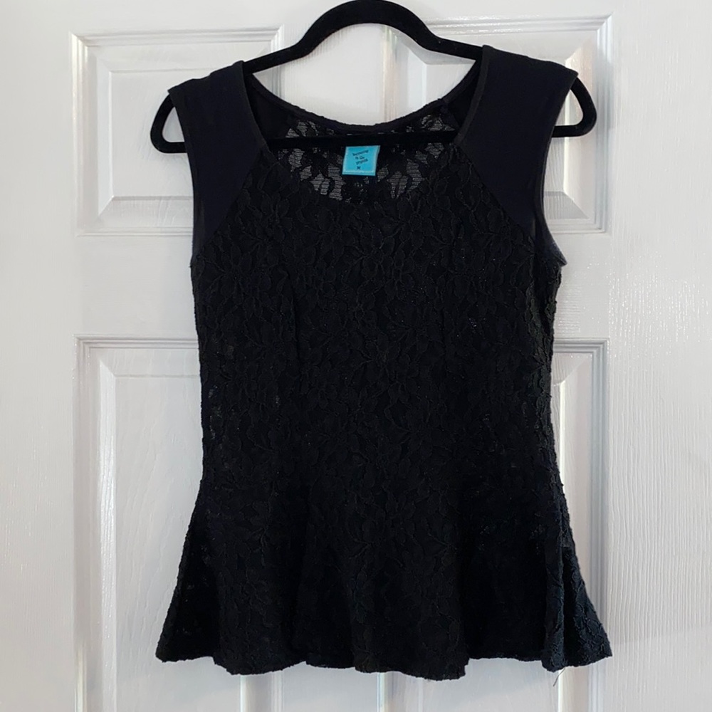 Black Peplum lace Sheer Top